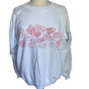 Vintage 80s Boscali Seashell Sweatshirt Large White Red Tee Jays Tag Double Side